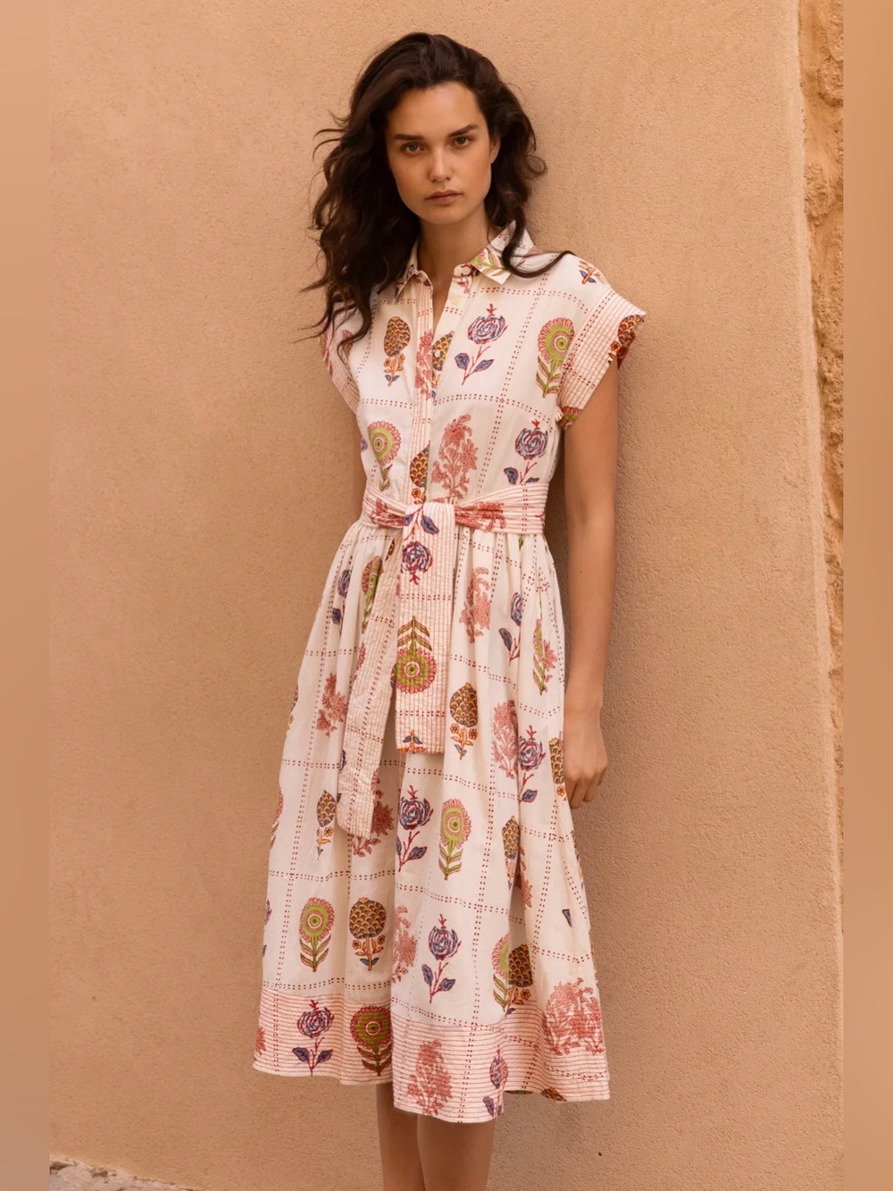 OLIPHANT belted shirt dress in taormina cream
